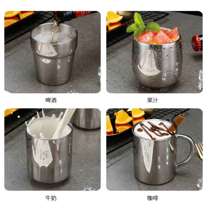 Double Wall Tumbler Stainless Steel Silver Beer Mug Double Wall Coffee Tea Wine Milk Tumbler Portable Travel Water Cup Kitchen Drinkware 350ml/500ml