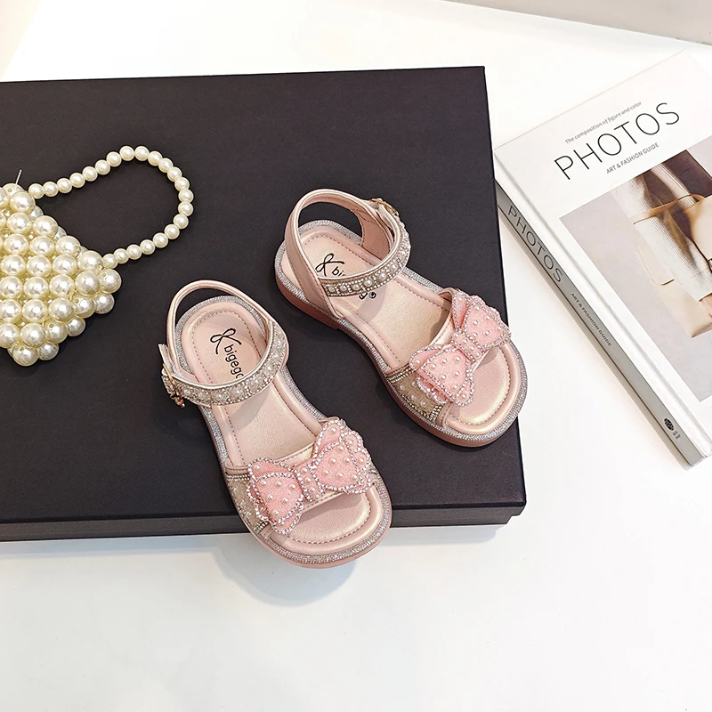 Girls Princess Sandals Butterfly Knot Rhinestone Party Shoes
