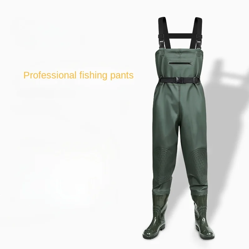 Durable PVC Fishing Pants Waterproof Leather Straps Halfbody