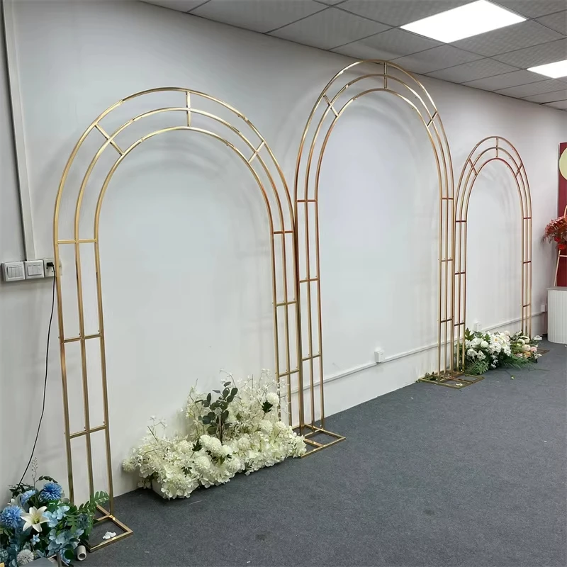 Gold Shiny Metal Wedding Arch Frame Circle Stage Props Background Wreath Square Decorative Wedding Arch for Events