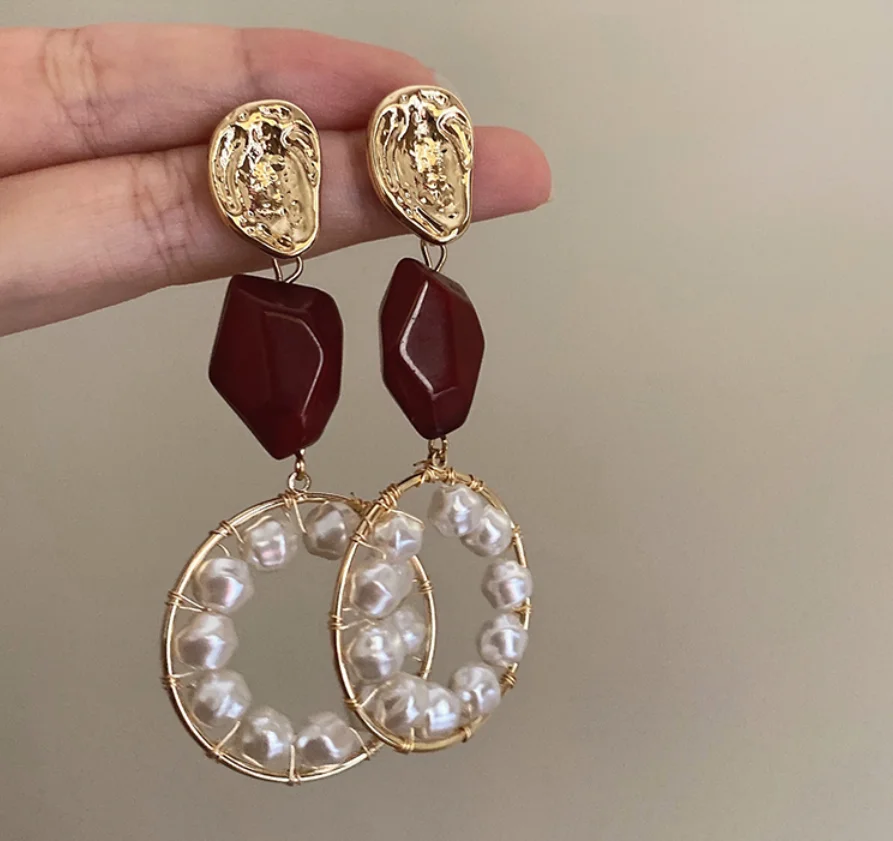 2022 new S925 silver needle baroque pearl Vintage alloy acrylic Earrings for women Fashion Jewelry