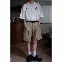 Dark Icon Coconut Tree Button Down Collar Vintage Men's Shirt Short Sleeve 2024 Summer Cargo Shirts for Man Black White 2
