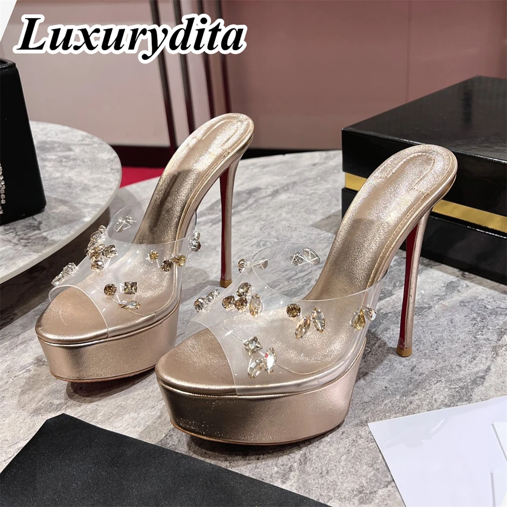 

Top Quality Women Sandal Luxury 15CM High Heels Designer Customize Red Heel Degraqueen Socialite Dinner Wedding slipper H1073