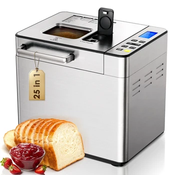 Bread Maker,2lbs Capacity,25 Programs,3 Bread Sizes and Crust Colors to Choose,Recipe Book Included,Prefect for Kitchen,Gift 1