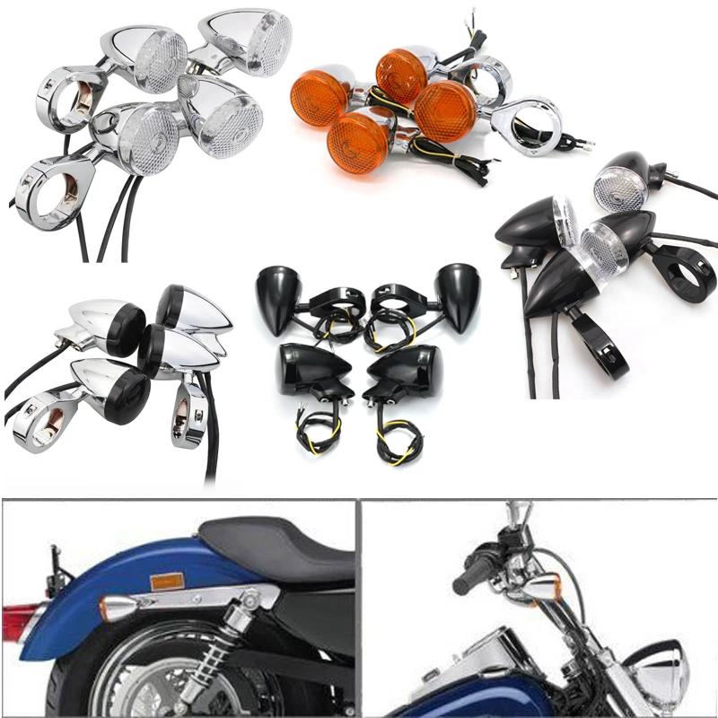 

Cafe Racer ABS Plastic Front+Rear Motorcycle LED Turn Signal Amber Light 39mm 41mm Blinker Fork Clamp Universal for Harley Honda
