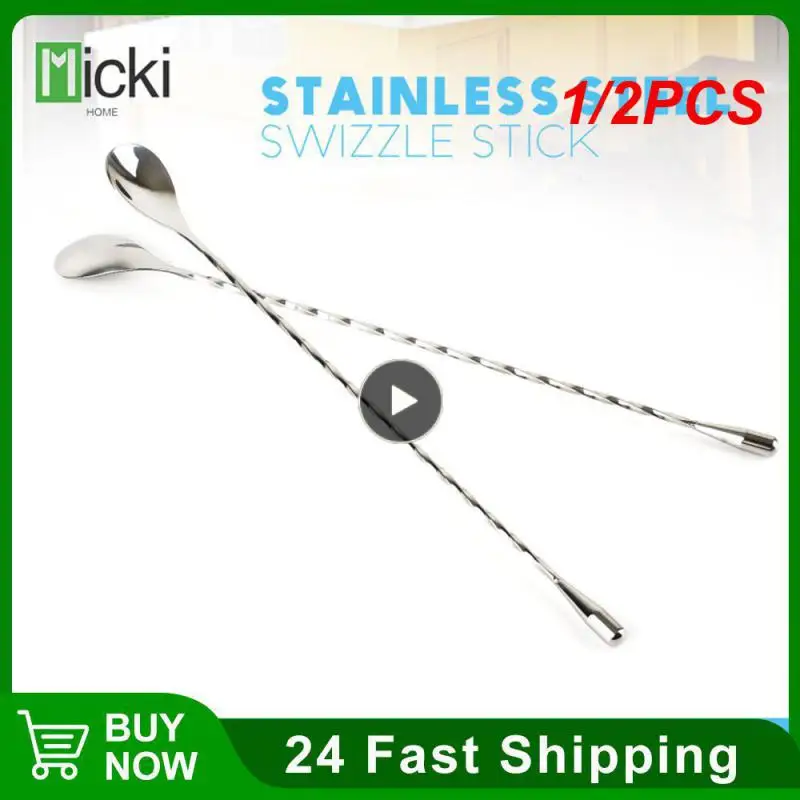 1/2PCS Cocktail Drink Shaker Long Handled 304 Stainless Steel Coffee Spoon Ice Cream Dessert Tea Stirring Spoon Bar Kitchen