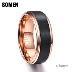 Elegant Unisex Black Brushed Tungsten Carbide Wedding Band with Rose Gold Interior - 8 (6mm)