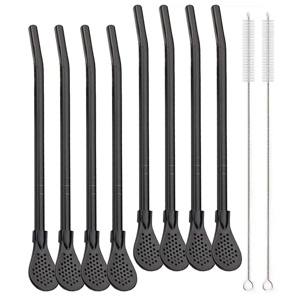 Silver Reusable Stainless Steel Filter Straws and Spoon Set for Cocktails and Tea (8 Pieces)