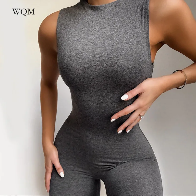 WQM Women’s Jumpsuit Zipper Sport Suit Long Sleeve Sleeveless Tracksuit Skinny Stretchy Jogging Romper Female Streetwear