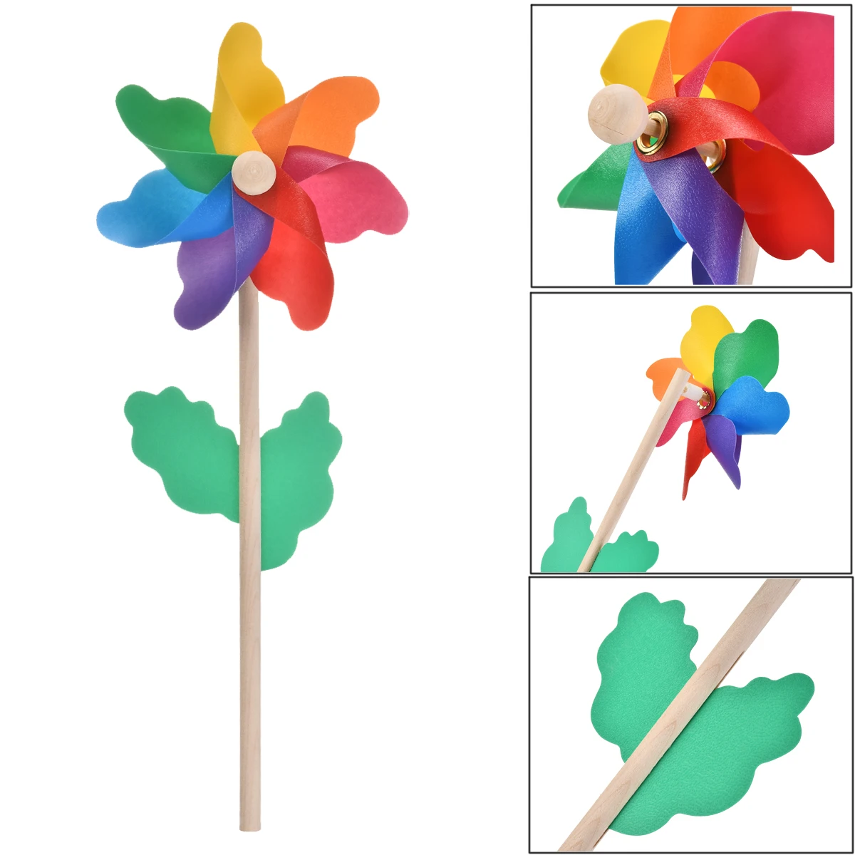 Windmill Garden Stake Wooden Handle 4pcs for Party Nursery Outdoor Decoration windmill toys garden art decor garden windmill