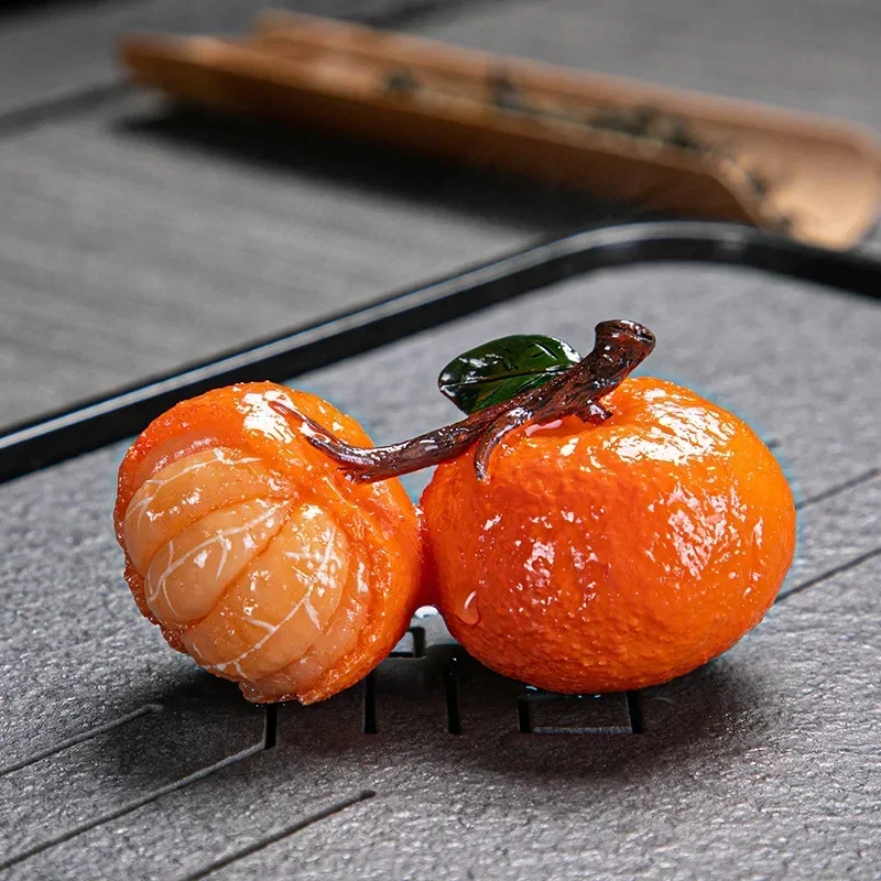 Chinese Resin Color Changing Tea Pet Lucky Orange Model Tea Figurine Ornaments Home Set