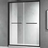 Stainless Steel Black Frame Bathroom Shower Door Rectangular Waterproof Tempered Glass Bypass Shower Door With Handle 1
