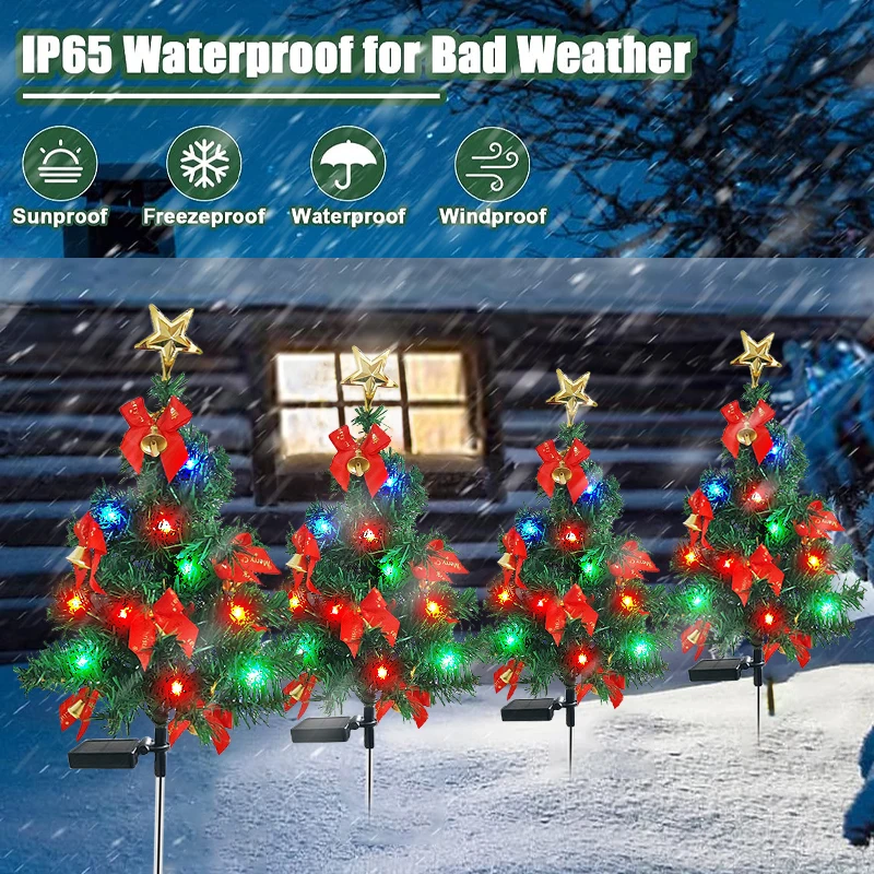 2/4pcs Solar Christmas Tree Lights LED Outdoor Waterproof Xmas Tree Lawn Garden Stake Light For Pathway Patio Yard Decor Navidad