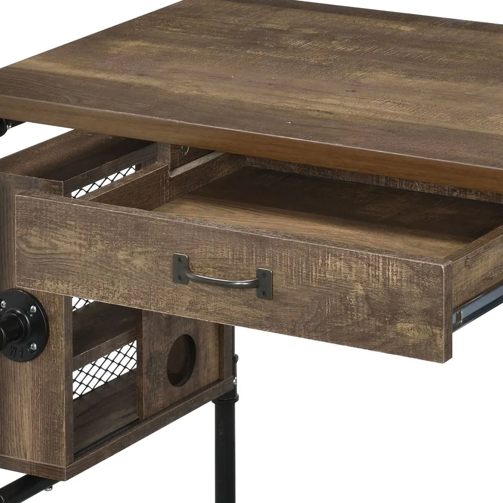Computer Desks,Weathered Oak and Black 1-drawer Writing Desk,Office Desks 6