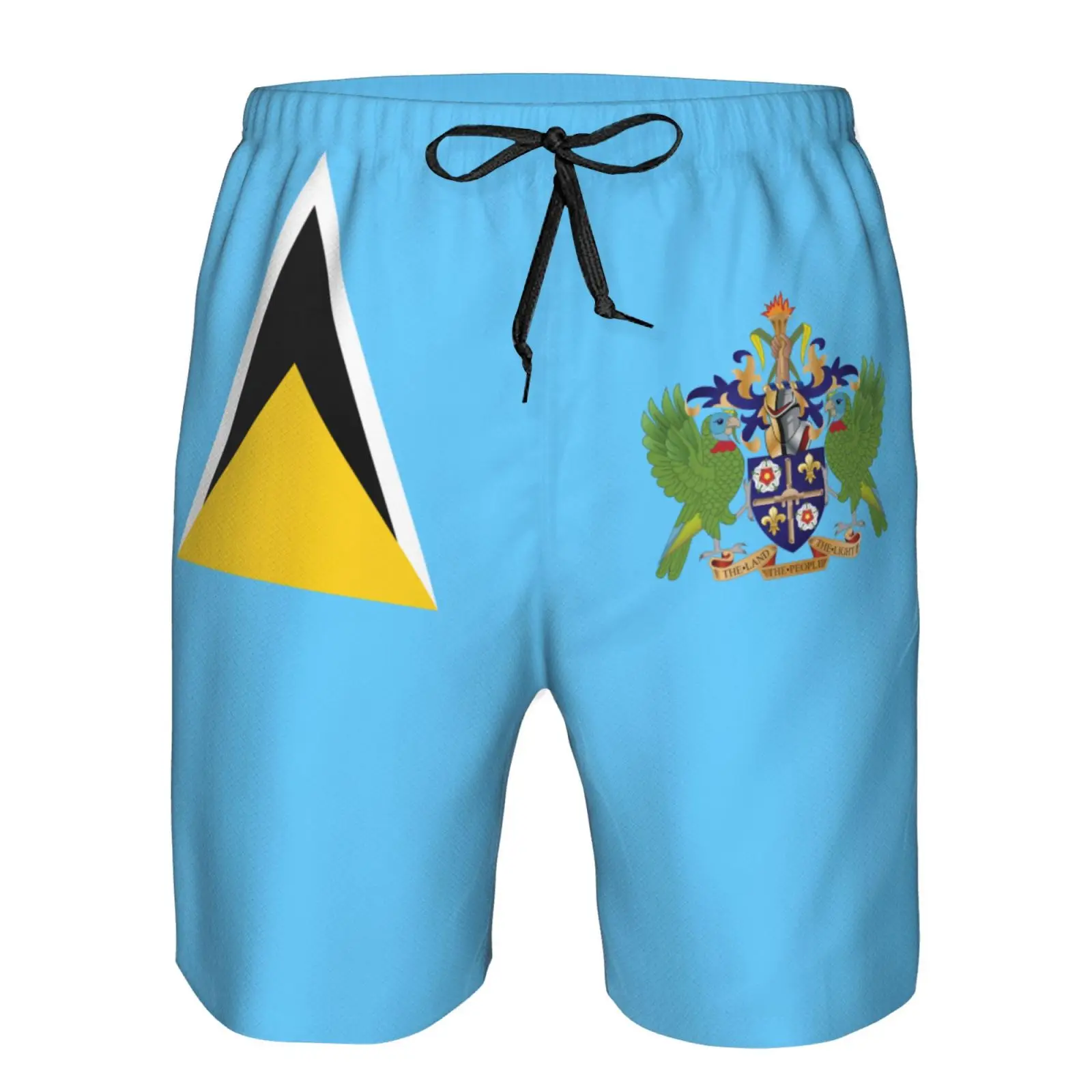 Men's Saint Lucia Flag Beach Pants Shorts Surfing M-2XL Polyester Swimwear Running 3