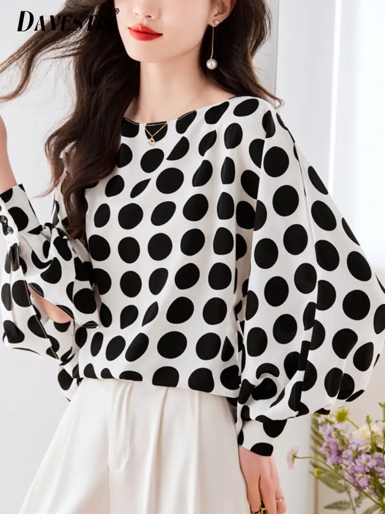 

French Polka Dot Tops Women 2023 Summer Thin Section Breathable Korean Fashion Long Sleeve Tops for Women Loose Thin Office Tops