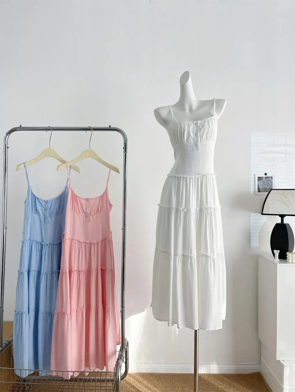 French Elegant Dresses for Women Solid Spaghetti Strap Summer New Ruffles A-line Casual Korean Chic Midi Vestidos Mujer