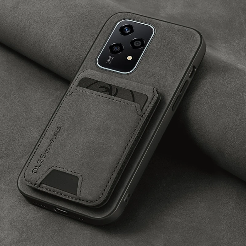 Solid Color Leather Wallet Phone Case with Card Slot and Shockproof Bracket