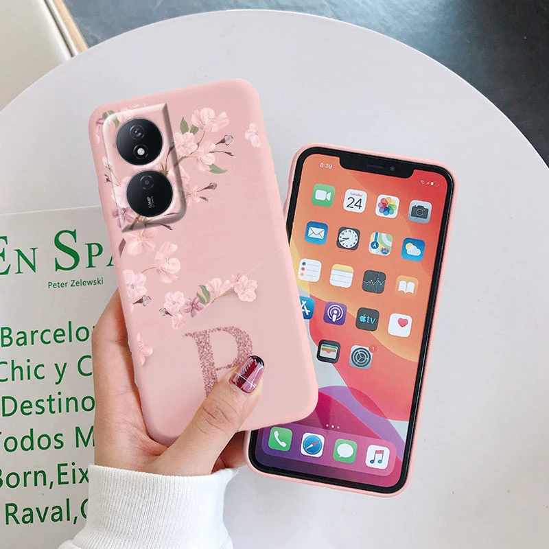 Elegant Floral Letter Phone Case – Shockproof TPU Bumper with Soft Silicone Cover