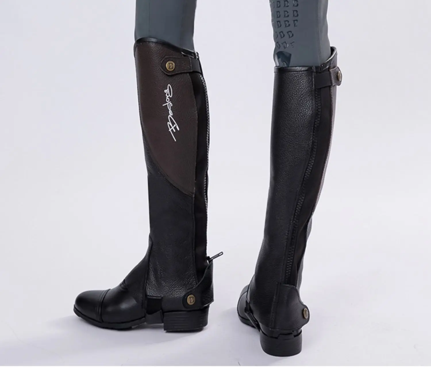 High Quality Half Chaps Full Soft Cow Leather Splicing Horse Riding Chaps Body Protector Equestrian Equipment For Unisex