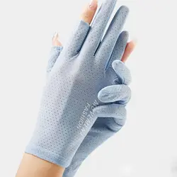 Summer Ice Silk Two Fingers Gloves Women Breathable Thin Fingerless Gloves Outdoor Riding Driving Gloves Sunscreen Mittens