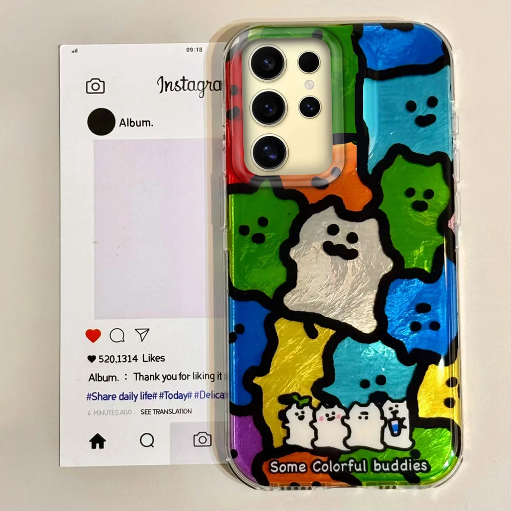 Korean Colorful Black Line Cats Phone Case