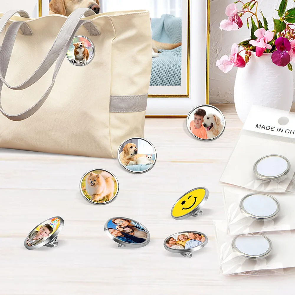 50/250pcs 승화 핀 버튼 핀이있는 대량 라운드 승화 버튼 공백 DIY 버튼 배지 키트 승화 실버 공백