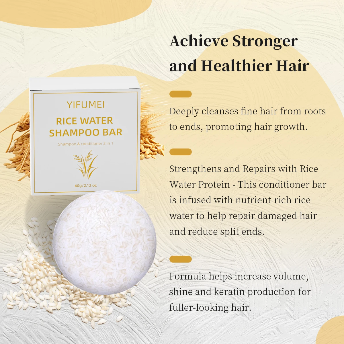 Rice Soap Shampoo Handcrafted Natural Ingredients Rice Water Soap Shampoo Bar for Hair Growth Straight Curly Wavy Care
