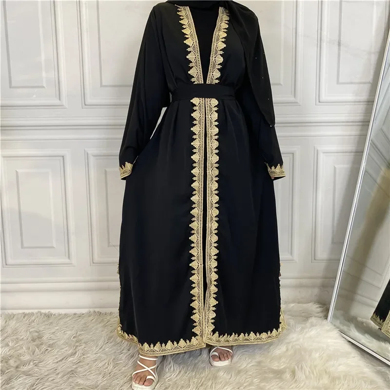 Eid Mubarak Open Abaya Kimono Embroidery Muslim Hijab Dress Kaftan Causal Abayas for Women Dubai Turkey Ramadan Islamic Clothing