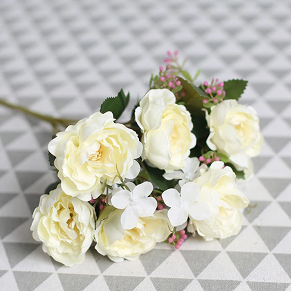 30cm 7 Heads 30cm Retro Silk Peony Bouquet Artificial Roses Flowers for Bride Flower Home Wedding Decor Fake Flowers