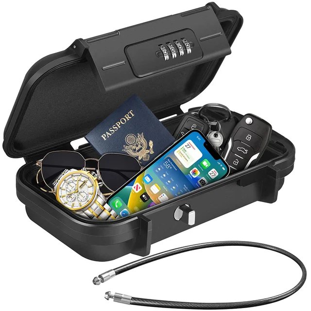 Portable Safe Box Travel Safe Box Large Capacity Security Lockbox Code Waterproof Key Lock Box with Removable Cable Handle 1