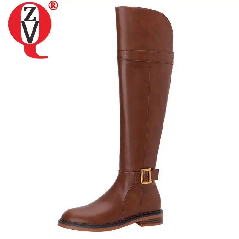

ZVQ Women winter New style High boots Round Toe Square Heel Solid color Concise Comfortable belt buckle decoration Leisure