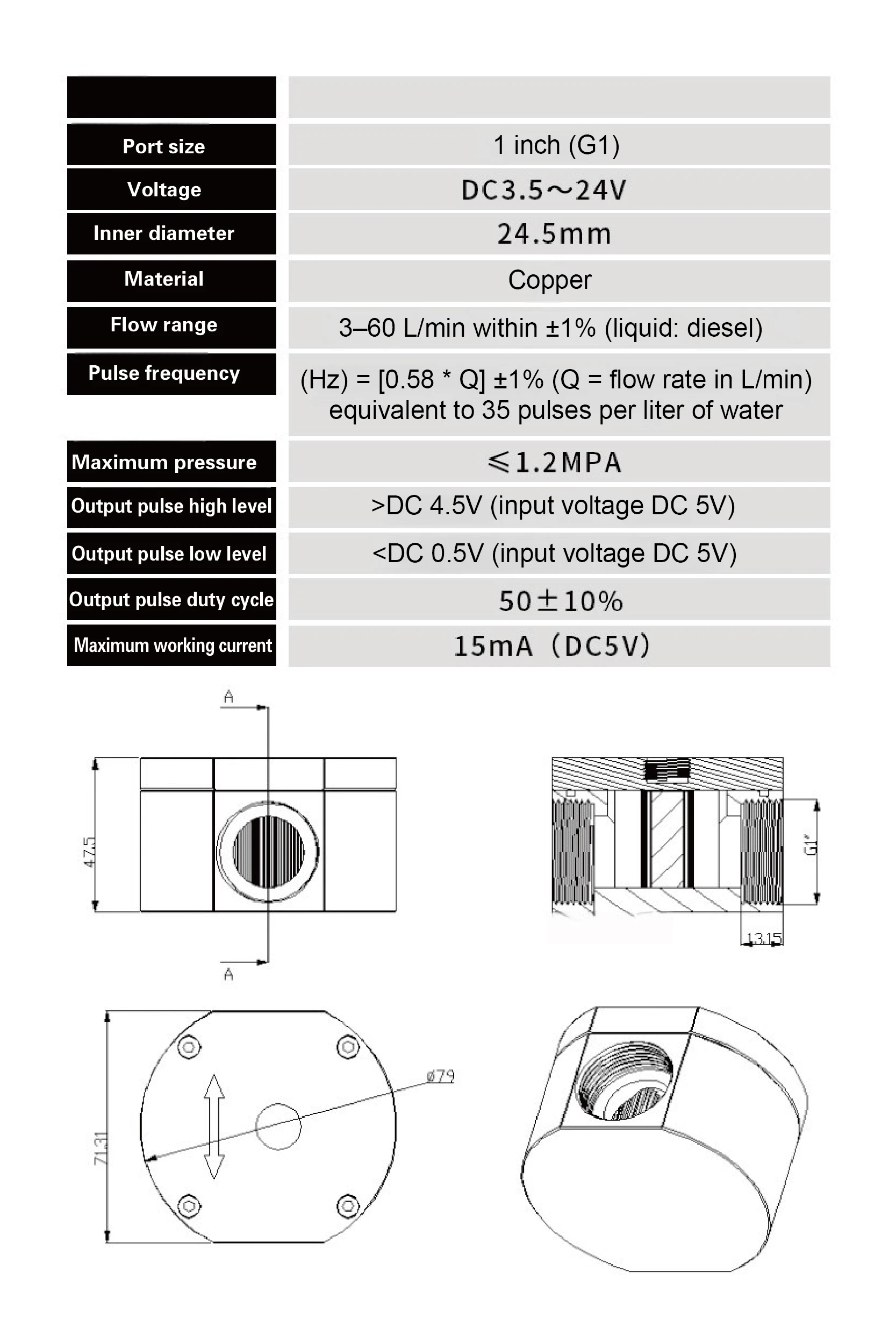 Precision Gear Flowmeter Hall Effect Oil Sensor Aluminium Body G1/4 G3/8 G1/2 Th