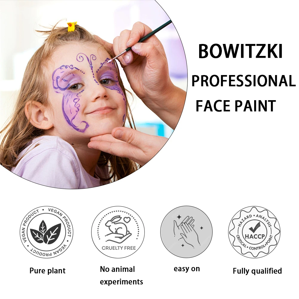 Bowitzki 30g Rainbow Split Cake Face Paint Body Paint Art Halloween Festival Celebration Water Based Noxic Facial Paint Makeup 4