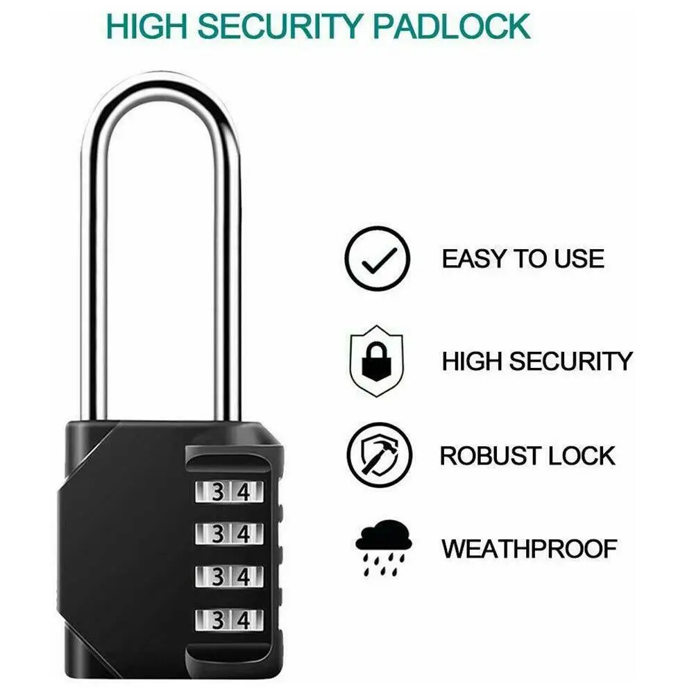

Anti-Theft Suitcase Luggage Outdoor Coded Lock 4 Digit Number Combination Lock Long Shackle Padlock