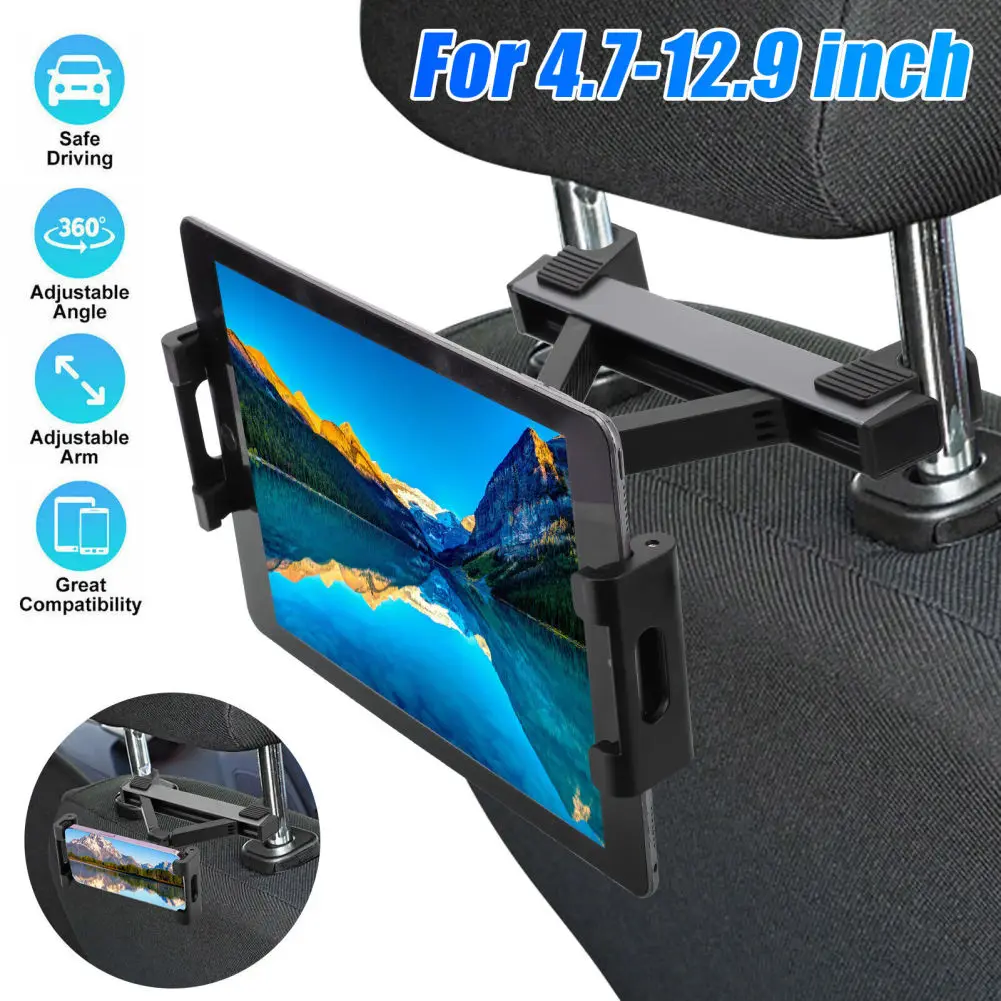 

Car Headrest Mount Tablet Holder Universal 360° Rotating Adjustable Auto Seat Headrest Mount Stand For 4.7"-12.9" Tablet Phone