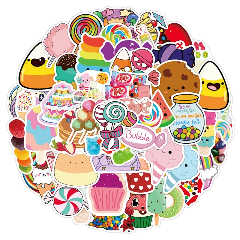 

10/20/50pcs Food Colorful Candy Stickers for Refrigerator DIY Bike Luggage Guitar Laptop Waterproof Graffiti Sticker Kids Toys