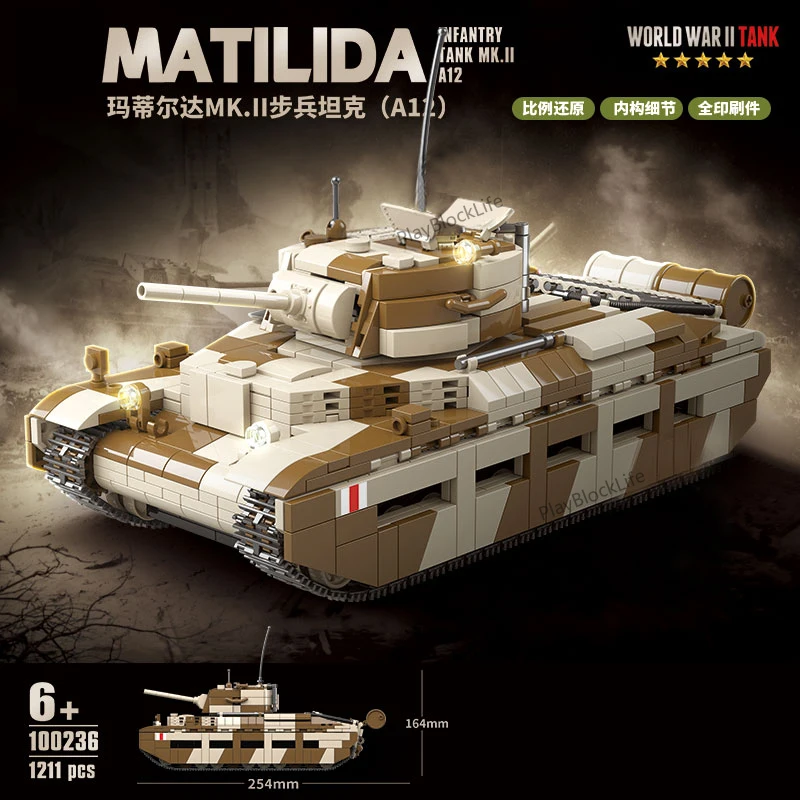 

WW2 Military Model UK Matilda MK.II Infantry Tank Collection Ornaments Building Blocks Toys Christmas Gifts