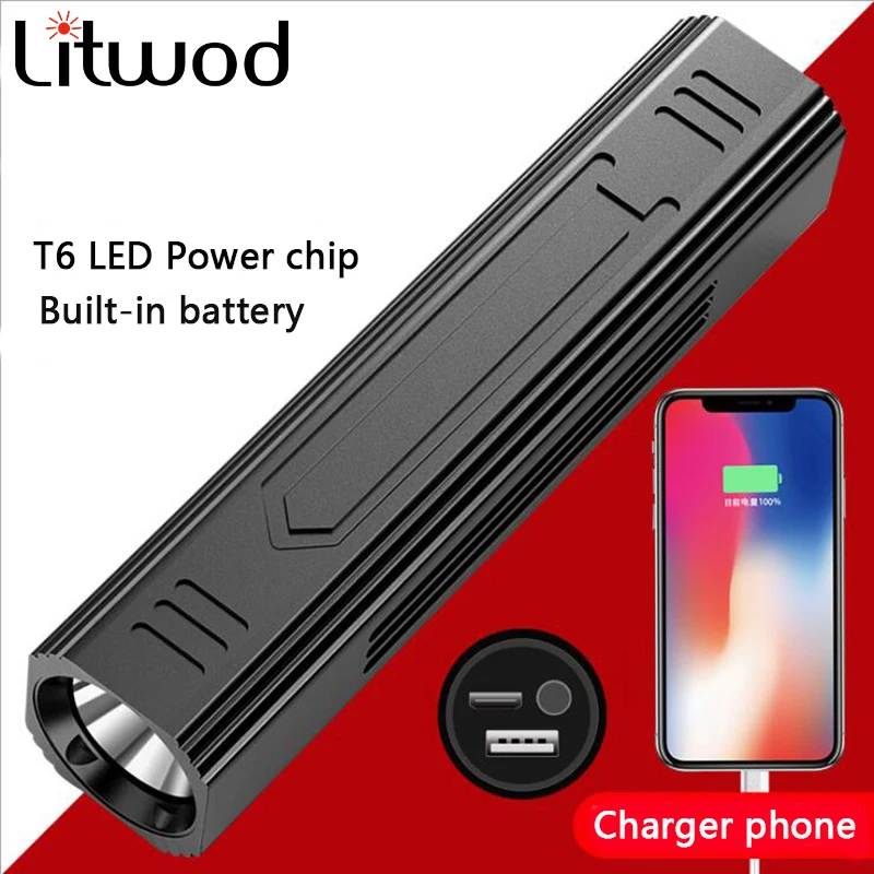 

High Quality Led Flashlight Waterproof Usb Rechargeable Powerbank Torch Built in 18650 Battery For Camping Lantern