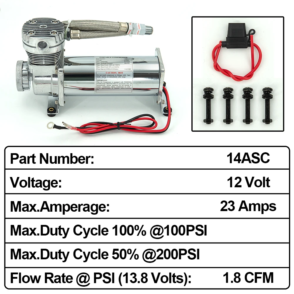 Universal 3/8NPT 1/4NPT 200PSI 480C 12V Air Suspension Compressor Pump Kit with 6pcs Airbags 2S70-13F Aluminium Flange