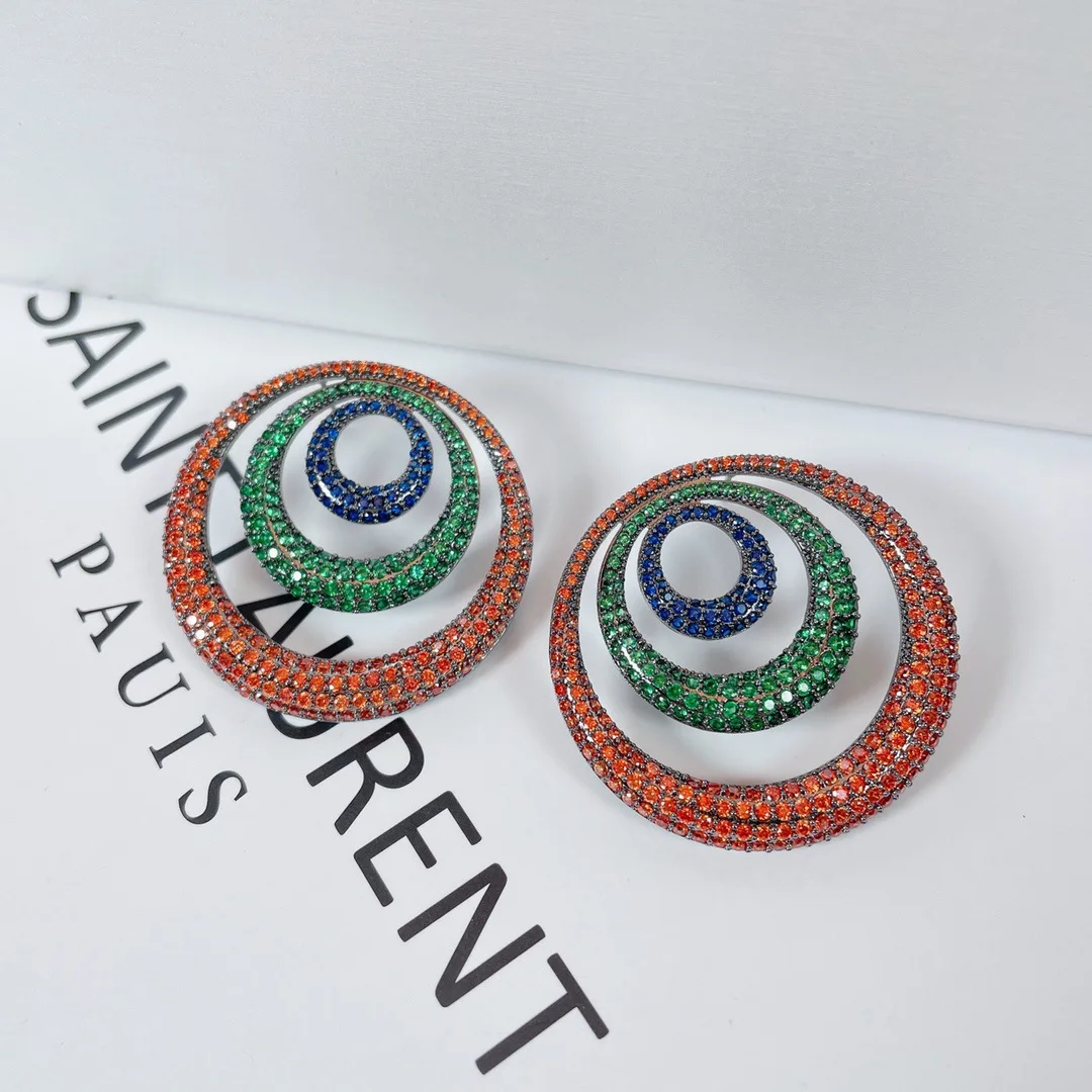

Bilincolor Hollowed-out Color-inlaid Zircon Geometric Round Light Luxury Earrings For Women