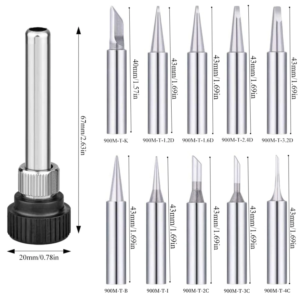 10 Piece Lead-Free Replaceable Soldering Iron Tip Set with Welding Sleeve