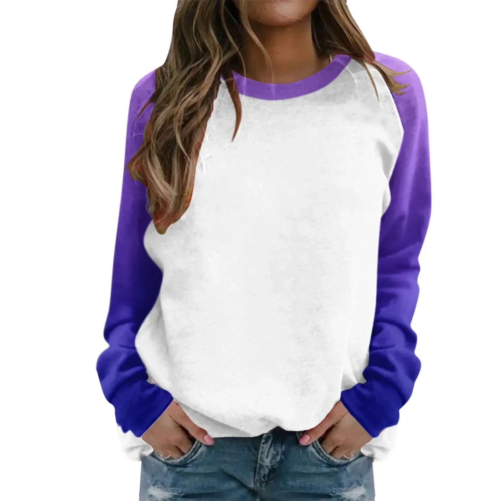 

Women's fashionable round neck top gradient long sleeved color matching underwear