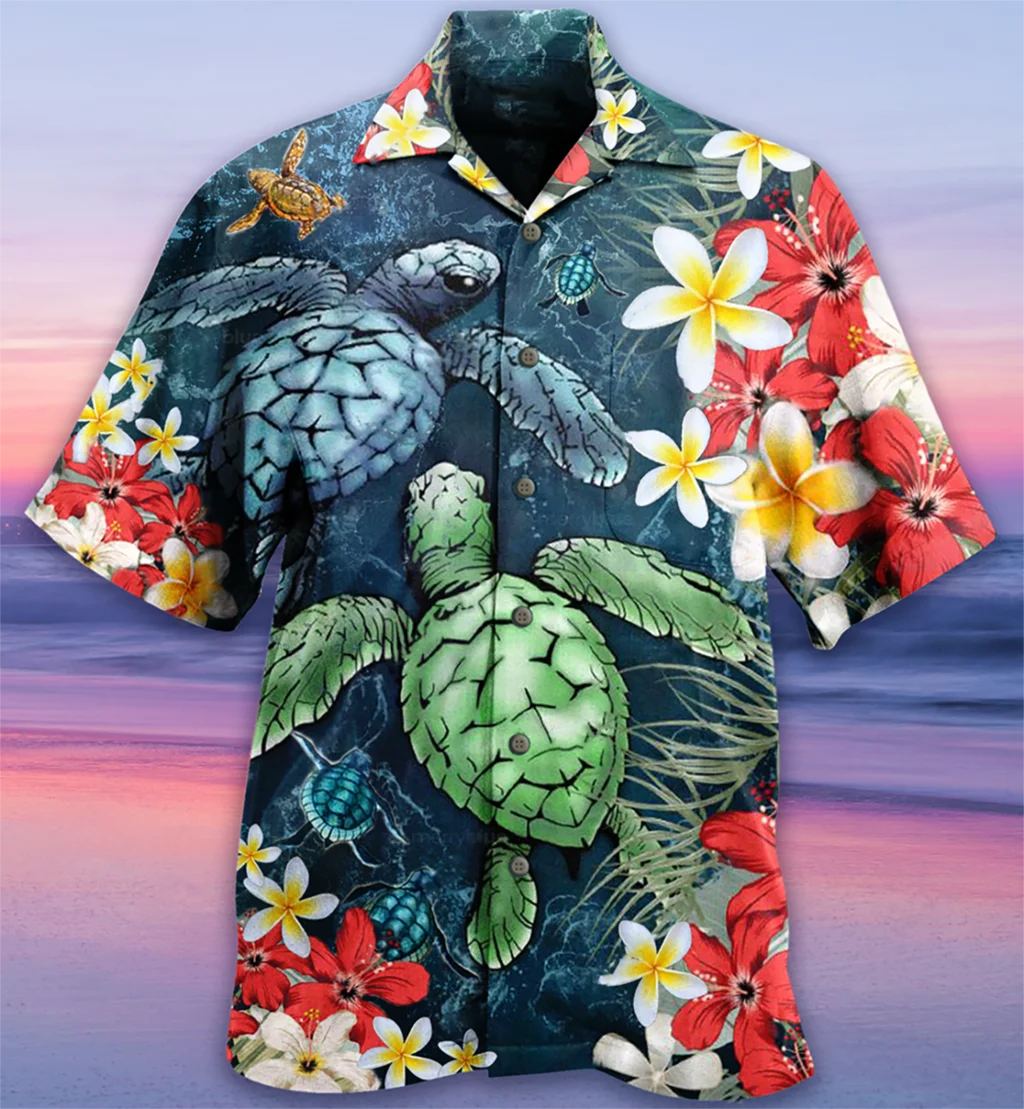 Sea Turtle Hawaiian Shirt Summer Men's Shirts Men Women Fashion Oversized Blouse Men's Vocation Lapel Shirt Beach Camisas Floral