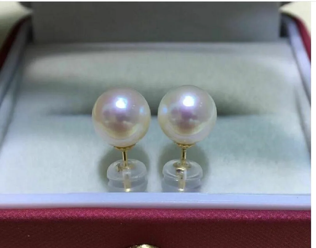 

AAAA 8-9mm Round Natural Akoya White Pearl Earrings 18K Gold