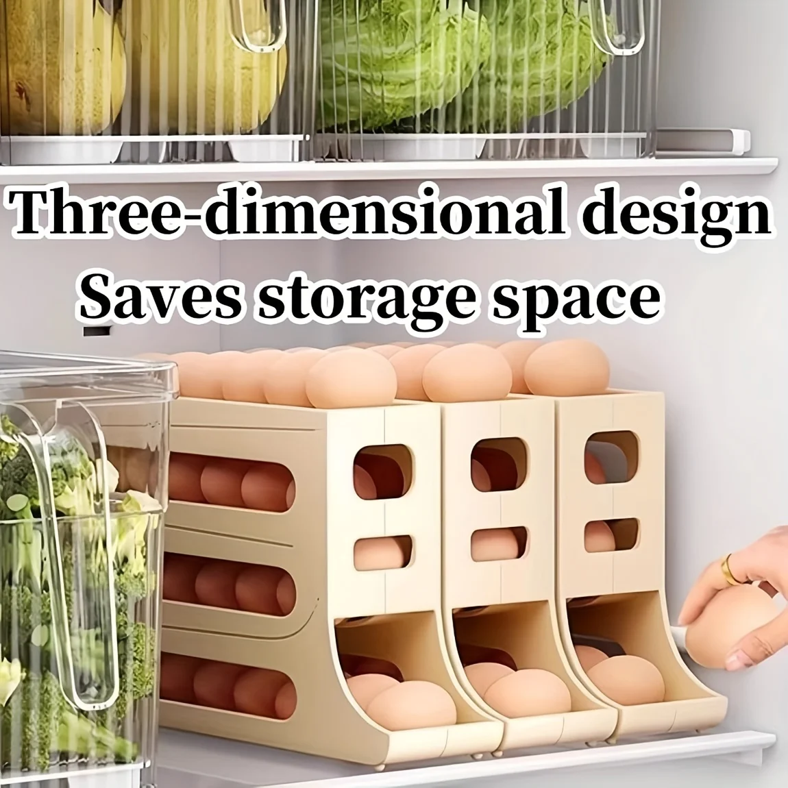 30 Eggs Egg Holder for Fridge - Auto Rolling Fridge Egg Organizer, Space-Saving Egg Dispenser Holder, 4 Tiers Fridge Egg Rack La 5