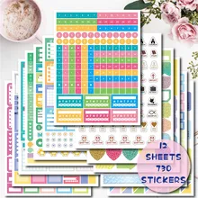 

12 Sheets Stickers Planner Monthly Weekly Calendar Encourage Decoration DIY Cute Note Stickers Office Kawaii Stationery Sticker