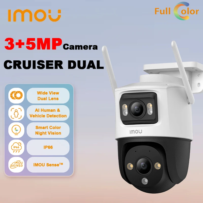 IMOU Cruiser Dual 8MP PT Camera Lens 3.6mm Outdoor Home Security IP Camera AI Human Vehicle Detection Surveillance