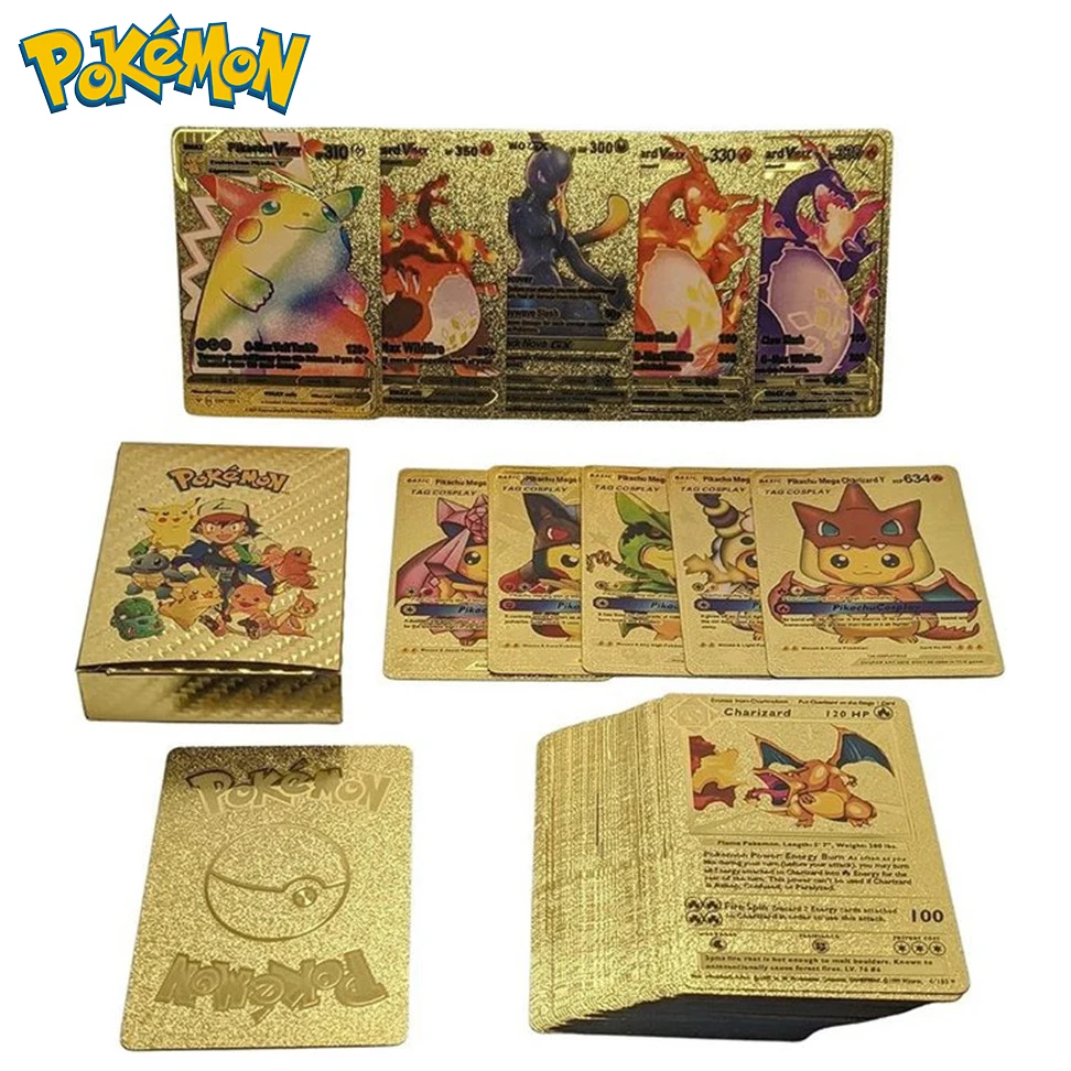 Gold Pokemon Cards English 55pcs Pokemon Cards Gold Silver Pokemon 