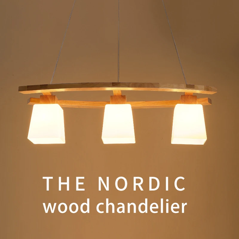 

Wooden Chandelier Creative Dining Room Kitchen Island Hanging Light Restaurant Cafe Dining Table Three-Head Suspension Luminaire